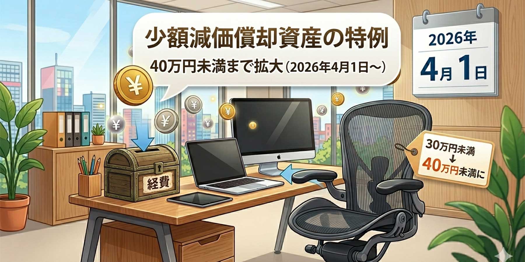机と椅子(合計定価20万円) 令和8年度税制改正】40万円未満まで拡大。アーロンチェア導入時に確認