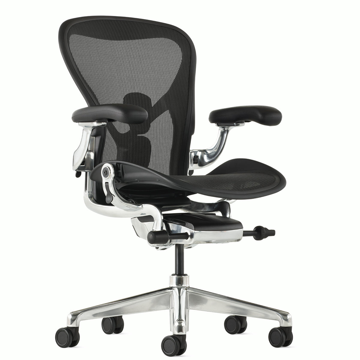 Herman Miller アーロンチェア ブラック/ポリッシュドアルミニウム 堅床/カーペット用キャスター